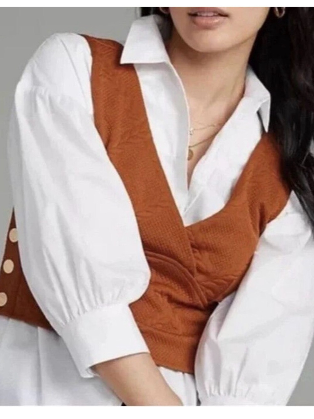 Mauve Rust Knit V-Neck Layering Vest